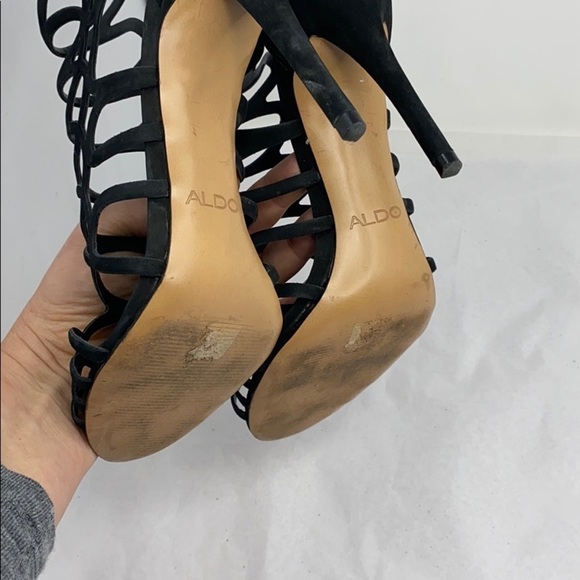 Aldo Black Suede Sz 8.5 High Heel Sandal Bootie - Picture 8 of 9